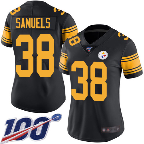 Women Pittsburgh Steelers Football #38 Limited Black Jaylen Samuels 100th Season Rush Vapor Untouchable Nike NFL Jersey->women nfl jersey->Women Jersey
